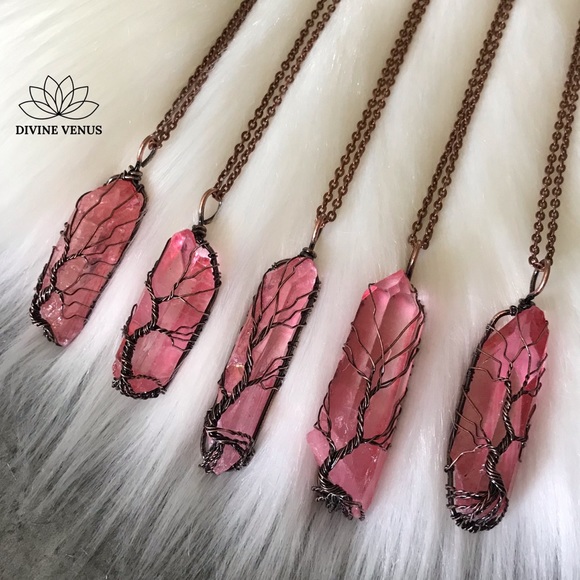 Natural Quartz Wire Wrapped Tree of Life Necklace - Picture 6 of 8